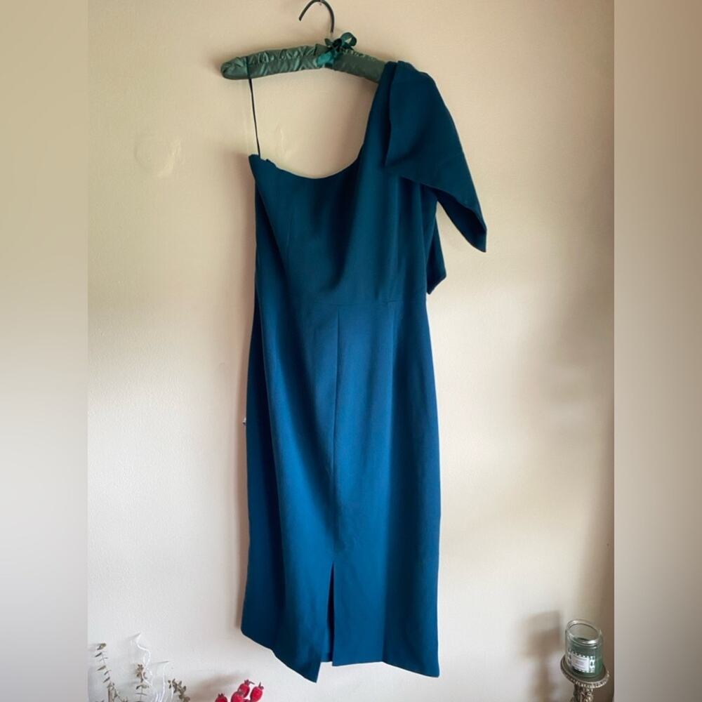 Dress The Population Tiffany Dress one shoulder midi‎ crepe peacock blue extra l - Picture 8 of 9